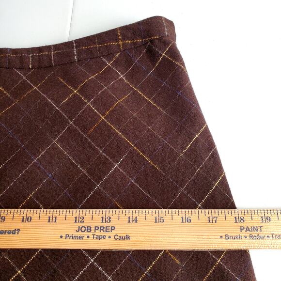 VTG Y2K Brown Wool Plaid Knee Skirt 6 Academia Rory Gilmore Preppy Prep School - Picture 11 of 14